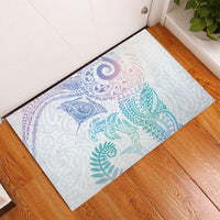 Aotearoa Maori Sea Animals Tribal Rubber Doormat Manta Ray and Shark Moko Pattern Sweet Pastel