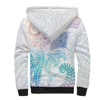 Aotearoa Maori Sea Animals Tribal Sherpa Hoodie Manta Ray and Shark Moko Pattern Sweet Pastel LT03 - Polynesian Pride