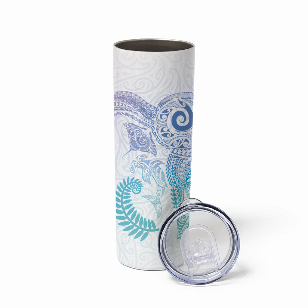 Aotearoa Maori Sea Animals Tribal Skinny Tumbler Manta Ray and Shark Moko Pattern Sweet Pastel LT03 - Polynesian Pride