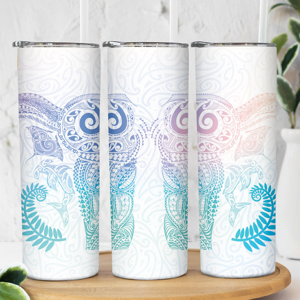 Aotearoa Maori Sea Animals Tribal Skinny Tumbler Manta Ray and Shark Moko Pattern Sweet Pastel LT03 - Polynesian Pride