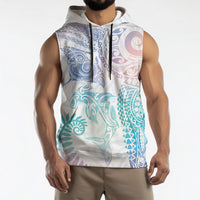 Aotearoa Maori Sea Animals Tribal Sleeveless Hoodie Manta Ray and Shark Moko Pattern Sweet Pastel LT03 - Polynesian Pride