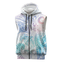 Aotearoa Maori Sea Animals Tribal Sleeveless Zip Hoodie Manta Ray and Shark Moko Pattern Sweet Pastel LT03 Multicolor - Polynesian Pride