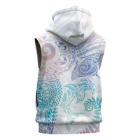 Aotearoa Maori Sea Animals Tribal Sleeveless Zip Hoodie Manta Ray and Shark Moko Pattern Sweet Pastel LT03 - Polynesian Pride
