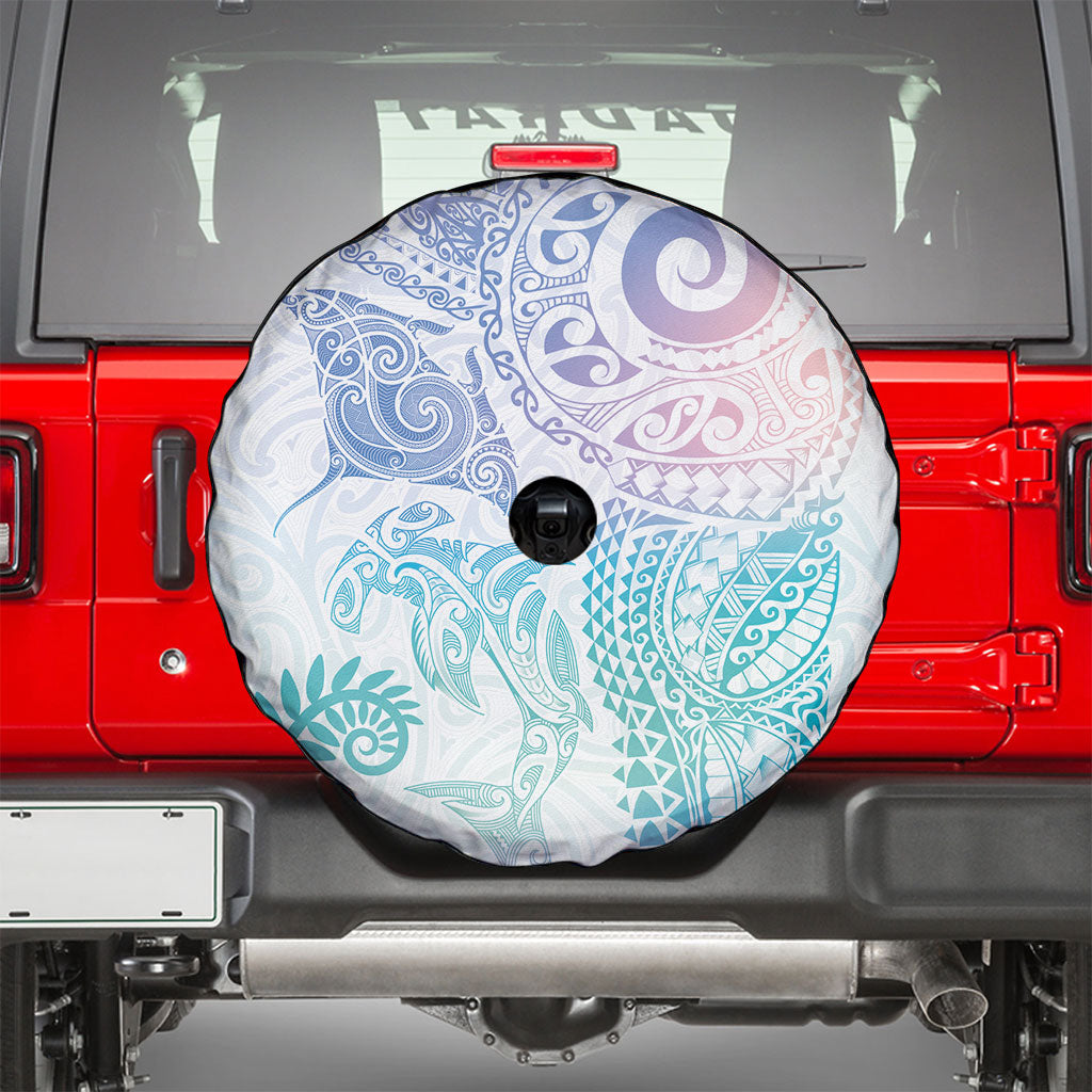Aotearoa Maori Sea Animals Tribal Spare Tire Cover Manta Ray and Shark Moko Pattern Sweet Pastel LT03 - Polynesian Pride