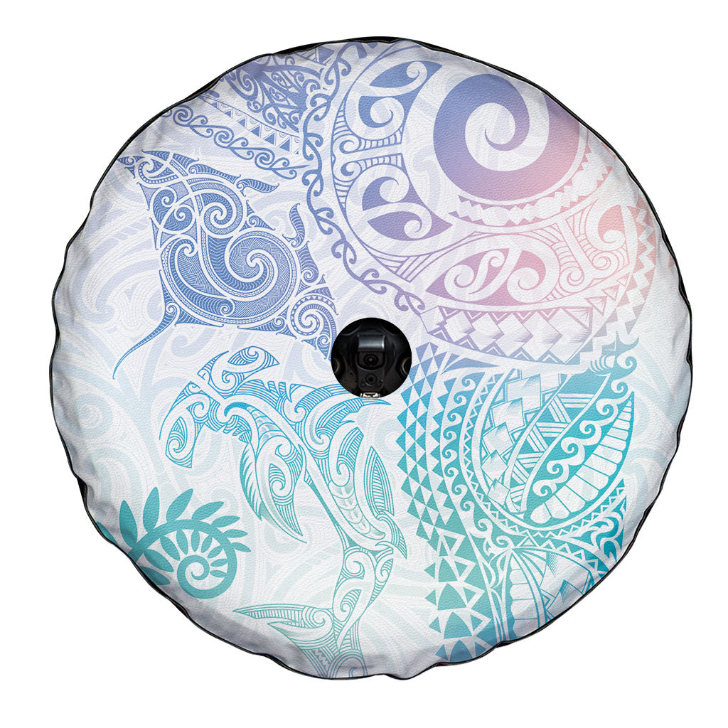 Aotearoa Maori Sea Animals Tribal Spare Tire Cover Manta Ray and Shark Moko Pattern Sweet Pastel LT03 - Polynesian Pride