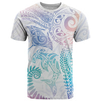 Aotearoa Maori Sea Animals Tribal T Shirt Manta Ray and Shark Moko Pattern Sweet Pastel LT03 Multicolor - Polynesian Pride