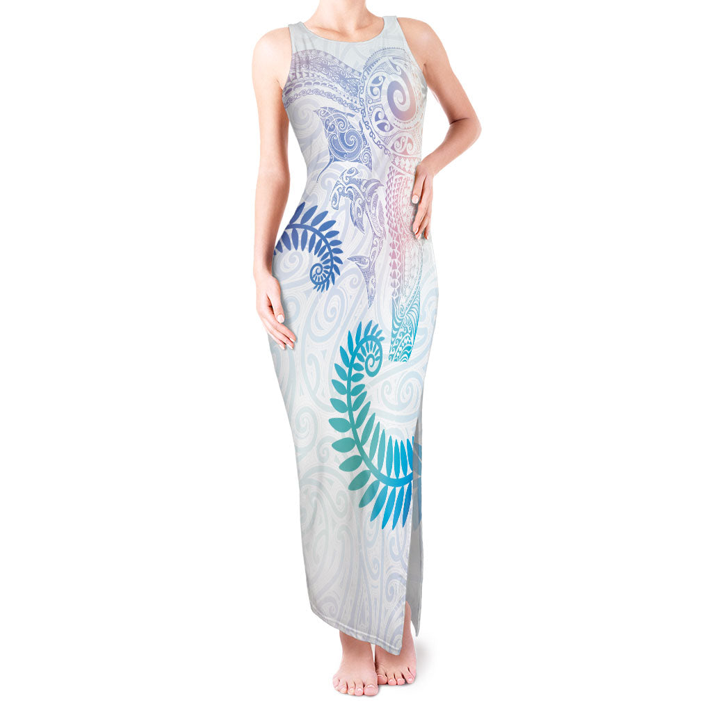 Aotearoa Maori Sea Animals Tribal Tank Maxi Dress Manta Ray and Shark Moko Pattern Sweet Pastel LT03 Women Multicolor - Polynesian Pride