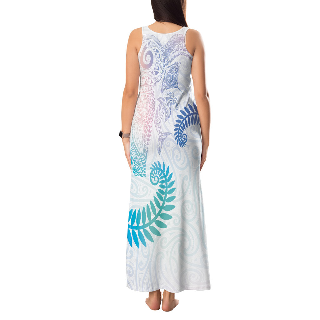 Aotearoa Maori Sea Animals Tribal Tank Maxi Dress Manta Ray and Shark Moko Pattern Sweet Pastel LT03 - Polynesian Pride