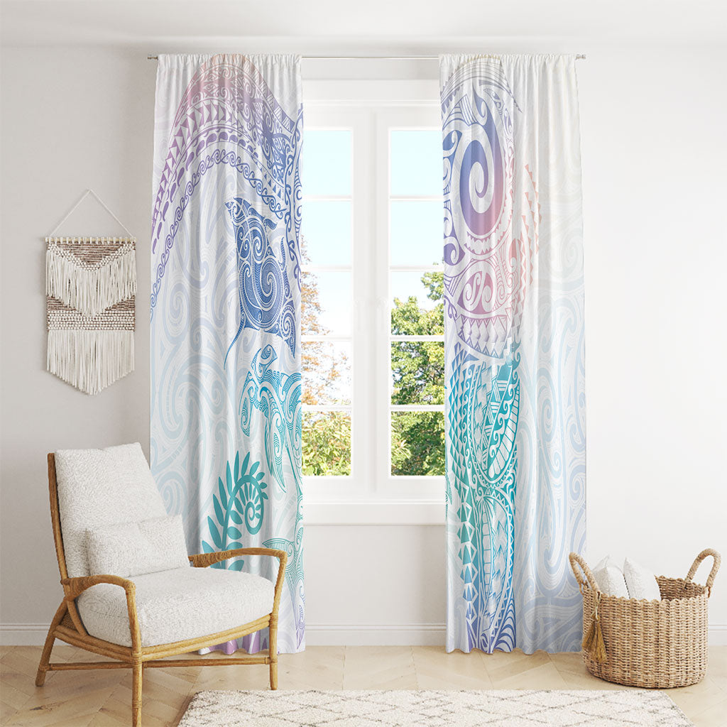 Aotearoa Maori Sea Animals Tribal Window Curtain Manta Ray and Shark Moko Pattern Sweet Pastel