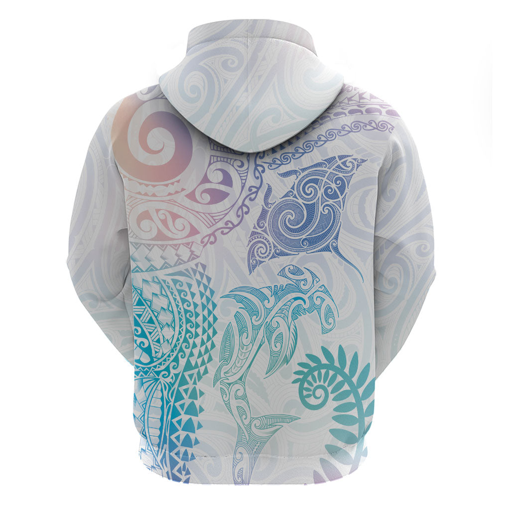 Aotearoa Maori Sea Animals Tribal Zip Hoodie Manta Ray and Shark Moko Pattern Sweet Pastel LT03 - Polynesian Pride