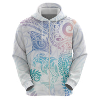 Aotearoa Maori Sea Animals Tribal Zip Hoodie Manta Ray and Shark Moko Pattern Sweet Pastel LT03 - Polynesian Pride