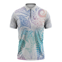 Aotearoa Maori Sea Animals Tribal Zipper Polo Shirt Manta Ray and Shark Moko Pattern Sweet Pastel LT03 Multicolor - Polynesian Pride