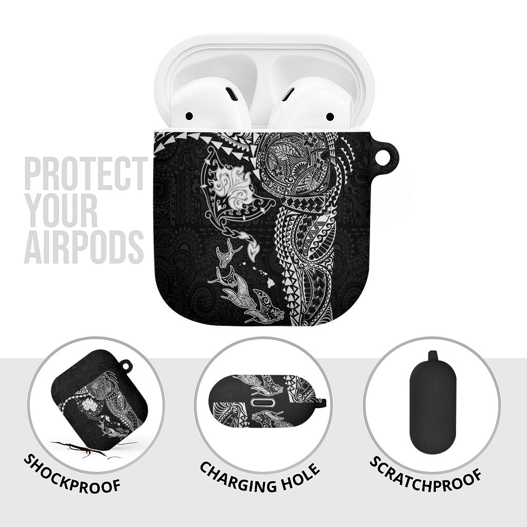 Hawaiian Manta Ray Tribal AirPods Case Polynesian Art Motifs Black Color