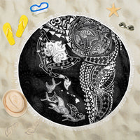 Hawaiian Manta Ray Tribal Beach Blanket Polynesian Art Motifs Black Color LT03 One Size 150cm Black - Polynesian Pride