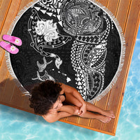 Hawaiian Manta Ray Tribal Beach Blanket Polynesian Art Motifs Black Color LT03 - Polynesian Pride