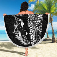 Hawaiian Manta Ray Tribal Beach Blanket Polynesian Art Motifs Black Color LT03 - Polynesian Pride