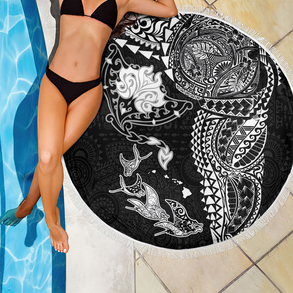 Hawaiian Manta Ray Tribal Beach Blanket Polynesian Art Motifs Black Color LT03 - Polynesian Pride
