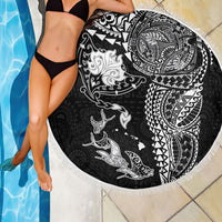 Hawaiian Manta Ray Tribal Beach Blanket Polynesian Art Motifs Black Color LT03 - Polynesian Pride