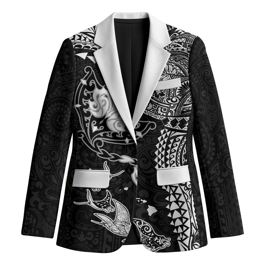 Hawaiian Manta Ray Tribal Blazer Polynesian Art Motifs Black Color LT03 Unisex Black - Polynesian Pride