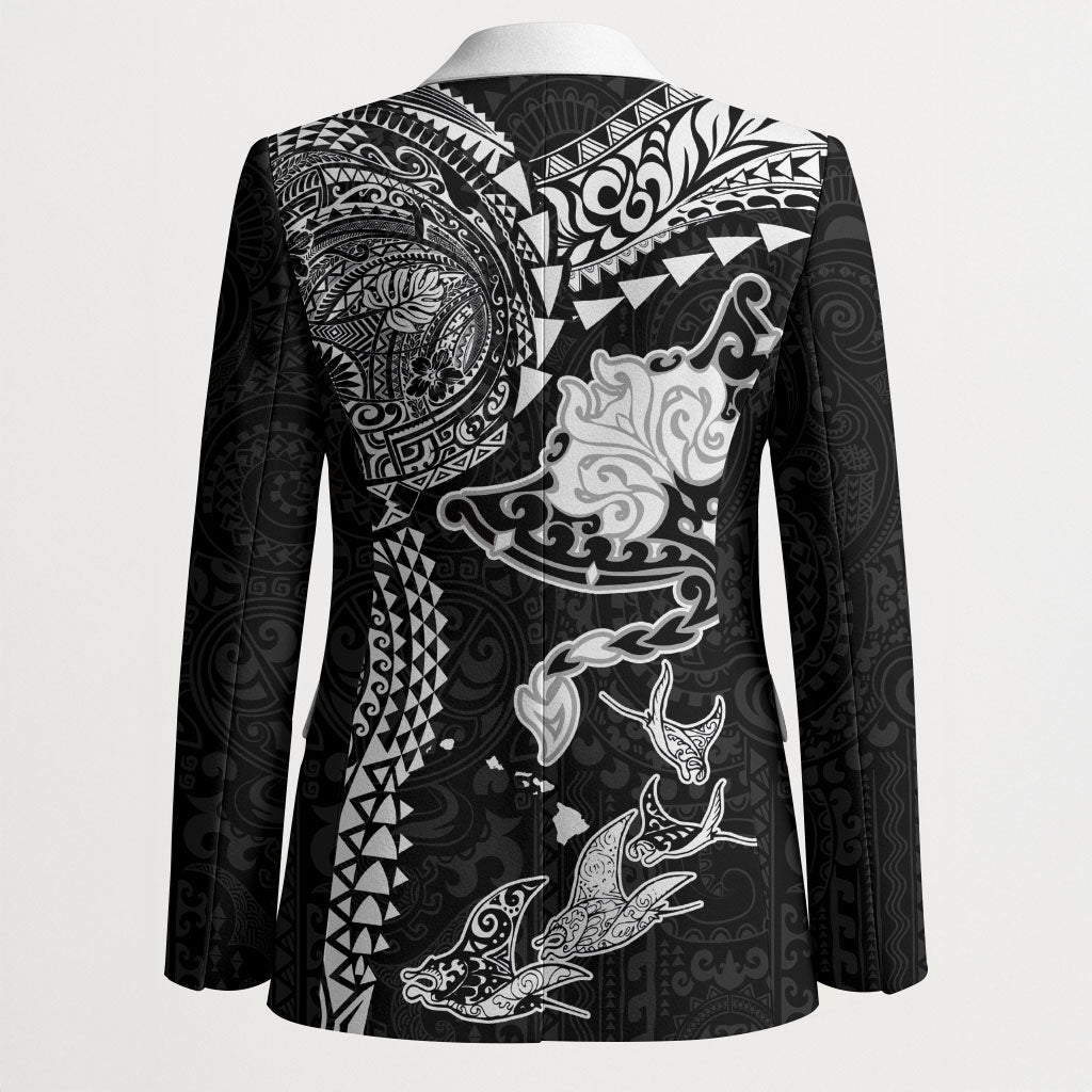 Hawaiian Manta Ray Tribal Blazer Polynesian Art Motifs Black Color LT03 - Polynesian Pride