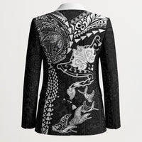 Hawaiian Manta Ray Tribal Blazer Polynesian Art Motifs Black Color LT03 - Polynesian Pride