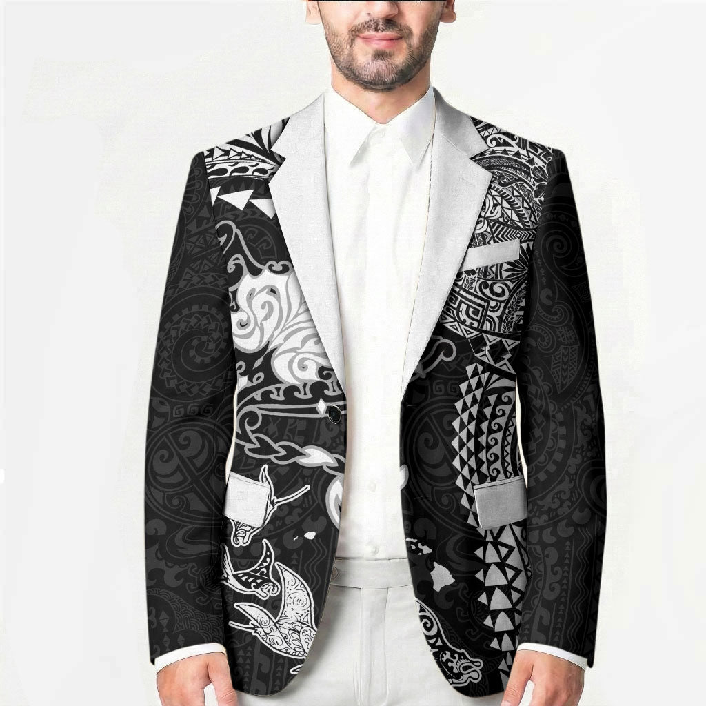 Hawaiian Manta Ray Tribal Blazer Polynesian Art Motifs Black Color LT03 - Polynesian Pride