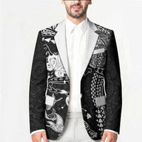 Hawaiian Manta Ray Tribal Blazer Polynesian Art Motifs Black Color LT03 - Polynesian Pride