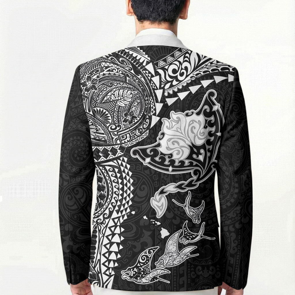 Hawaiian Manta Ray Tribal Blazer Polynesian Art Motifs Black Color LT03 - Polynesian Pride