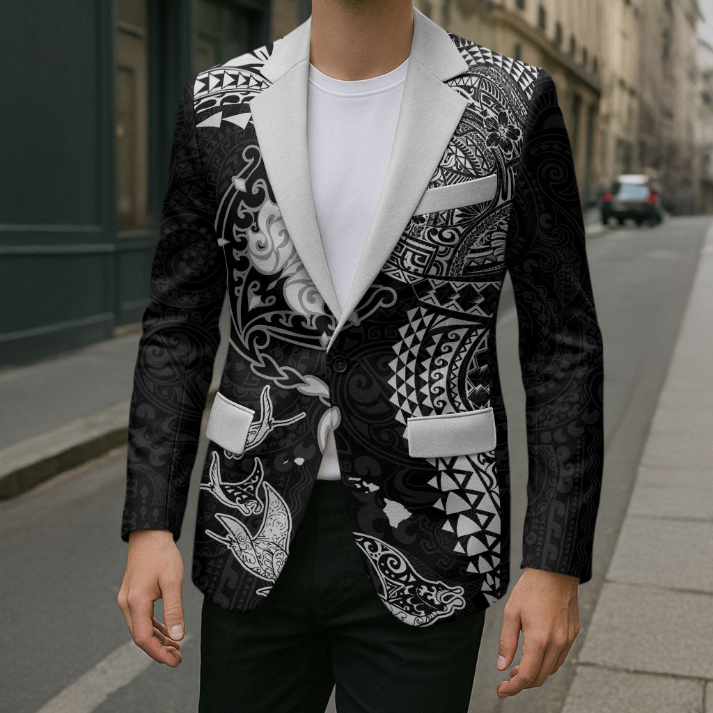 Hawaiian Manta Ray Tribal Blazer Polynesian Art Motifs Black Color LT03 - Polynesian Pride