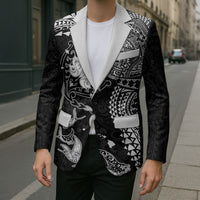 Hawaiian Manta Ray Tribal Blazer Polynesian Art Motifs Black Color LT03 - Polynesian Pride