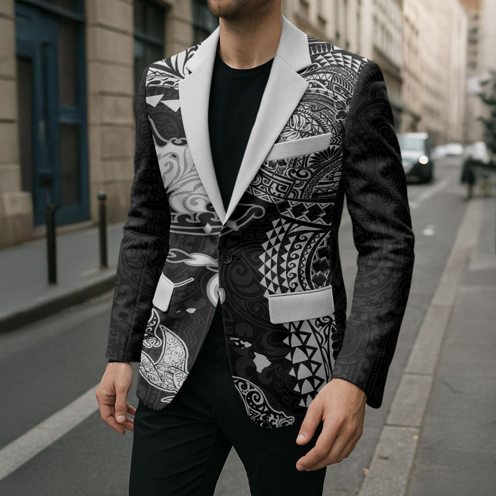 Hawaiian Manta Ray Tribal Blazer Polynesian Art Motifs Black Color LT03 - Polynesian Pride