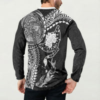 Hawaiian Manta Ray Tribal Button Sweatshirt Polynesian Art Motifs Black Color