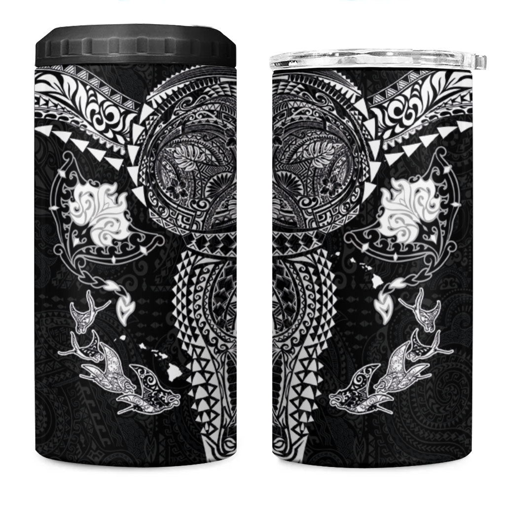 Hawaiian Manta Ray Tribal 4 in 1 Can Cooler Tumbler Polynesian Art Motifs Black Color LT03 One Size: 16 oz Black - Polynesian Pride