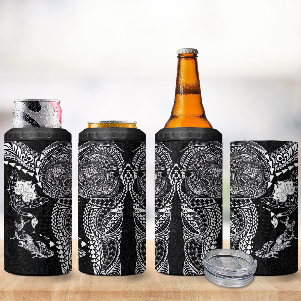 Hawaiian Manta Ray Tribal 4 in 1 Can Cooler Tumbler Polynesian Art Motifs Black Color LT03 - Polynesian Pride
