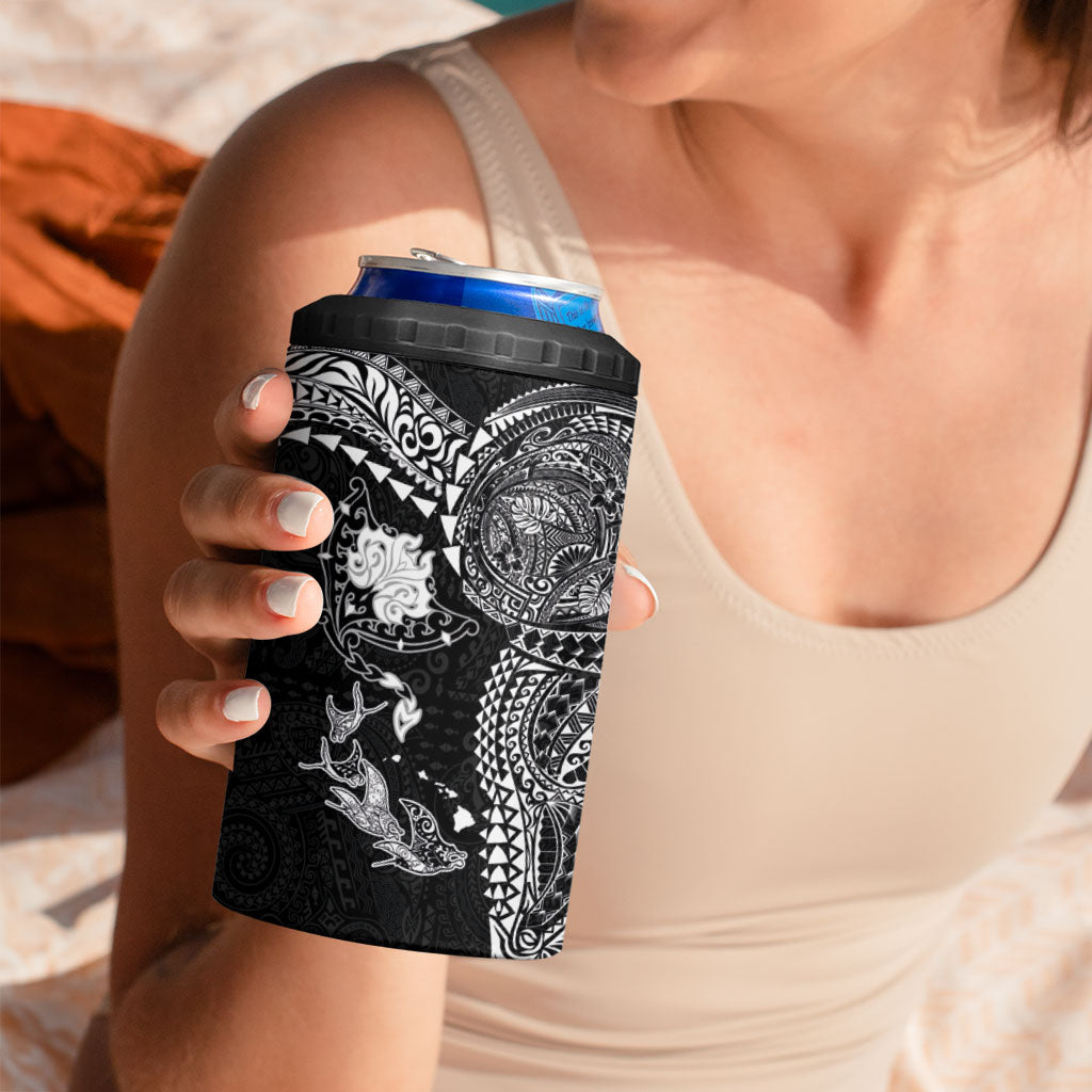 Hawaiian Manta Ray Tribal 4 in 1 Can Cooler Tumbler Polynesian Art Motifs Black Color LT03 - Polynesian Pride