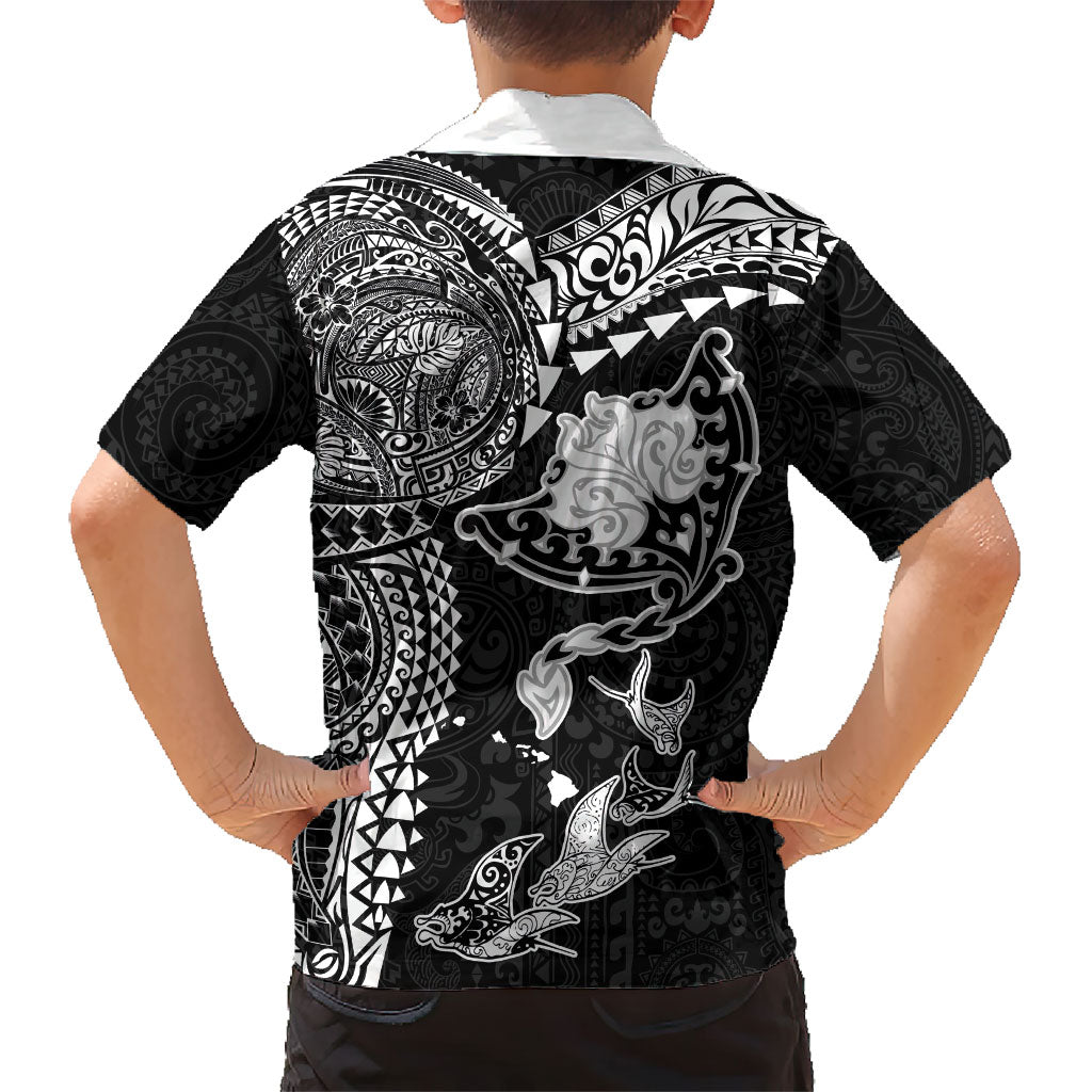 Hawaiian Manta Ray Tribal Family Matching Mermaid Dress and Hawaiian Shirt Polynesian Art Motifs Black Color LT03 - Polynesian Pride