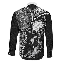Hawaiian Manta Ray Tribal Family Matching Mermaid Dress and Hawaiian Shirt Polynesian Art Motifs Black Color LT03 - Polynesian Pride