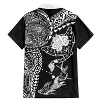 Hawaiian Manta Ray Tribal Family Matching Off Shoulder Maxi Dress and Hawaiian Shirt Polynesian Art Motifs Black Color LT03 - Polynesian Pride