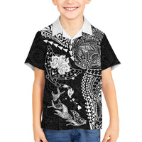 Hawaiian Manta Ray Tribal Family Matching Off Shoulder Maxi Dress and Hawaiian Shirt Polynesian Art Motifs Black Color LT03 Son's Shirt Black - Polynesian Pride