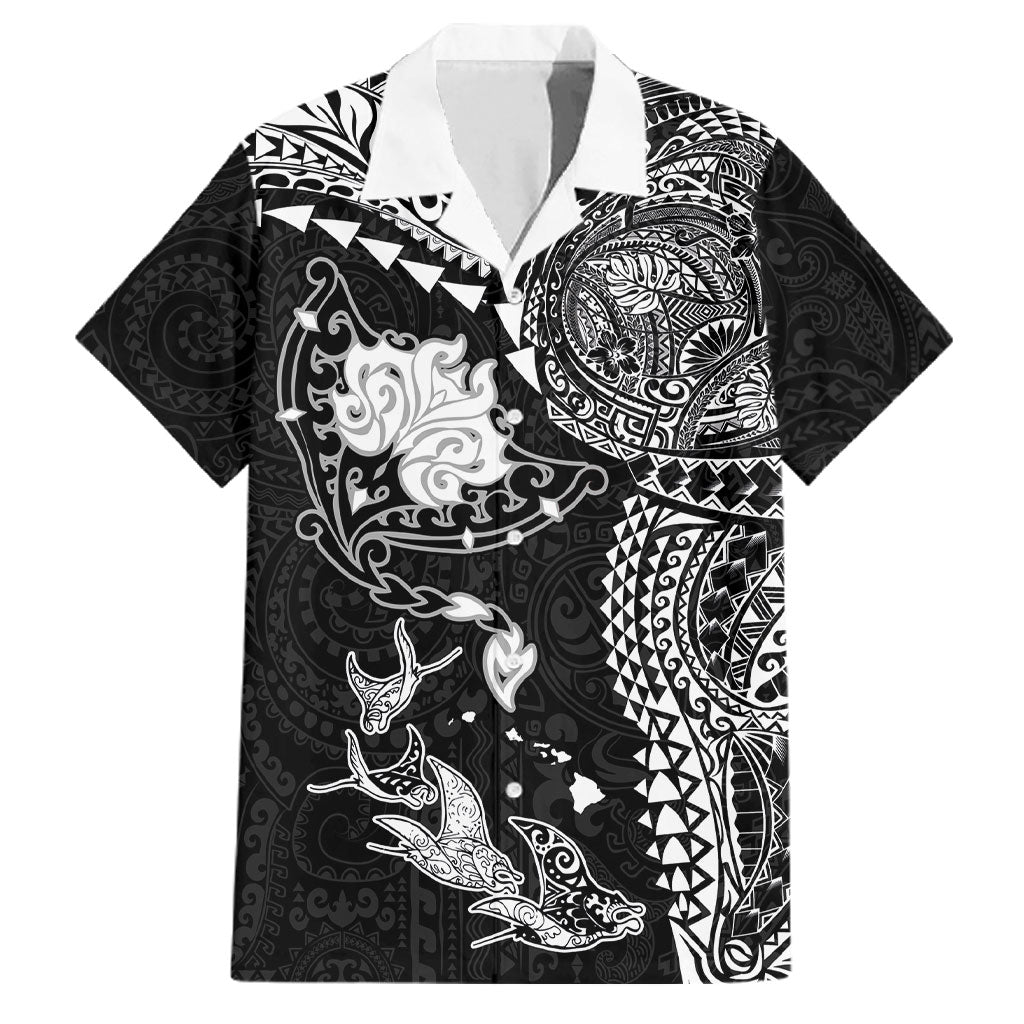 Hawaiian Manta Ray Tribal Family Matching Puletasi and Hawaiian Shirt Polynesian Art Motifs Black Color LT03 Dad's Shirt - Short Sleeve Black - Polynesian Pride