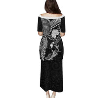 Hawaiian Manta Ray Tribal Family Matching Puletasi and Hawaiian Shirt Polynesian Art Motifs Black Color LT03 - Polynesian Pride