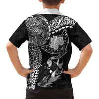 Hawaiian Manta Ray Tribal Family Matching Tank Maxi Dress and Hawaiian Shirt Polynesian Art Motifs Black Color LT03 - Polynesian Pride