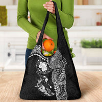 Hawaiian Manta Ray Tribal Grocery Bag Polynesian Art Motifs Black Color