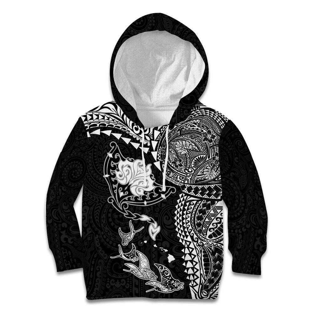 Hawaiian Manta Ray Tribal Kid Hoodie Polynesian Art Motifs Black Color LT03 Hoodie Black - Polynesian Pride