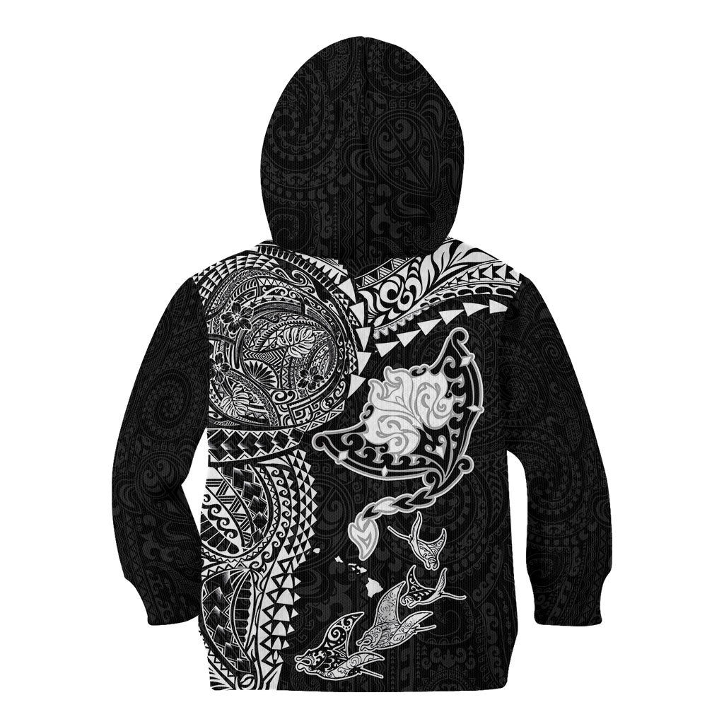 Hawaiian Manta Ray Tribal Kid Hoodie Polynesian Art Motifs Black Color LT03 - Polynesian Pride