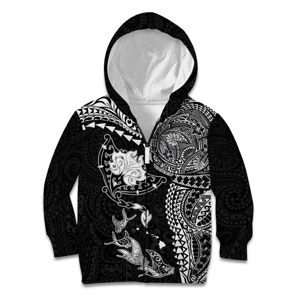 Hawaiian Manta Ray Tribal Kid Hoodie Polynesian Art Motifs Black Color LT03 Zip Hoodie Black - Polynesian Pride