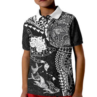 Hawaiian Manta Ray Tribal Kid Polo Shirt Polynesian Art Motifs Black Color LT03 Kid Black - Polynesian Pride