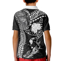 Hawaiian Manta Ray Tribal Kid Polo Shirt Polynesian Art Motifs Black Color LT03 - Polynesian Pride