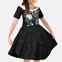 Hawaiian Manta Ray Tribal Kid Short Sleeve Dress Polynesian Art Motifs Black Color LT03 KID Black - Polynesian Pride