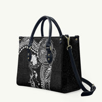 Hawaiian Manta Ray Tribal Leather Bag Polynesian Art Motifs Black Color